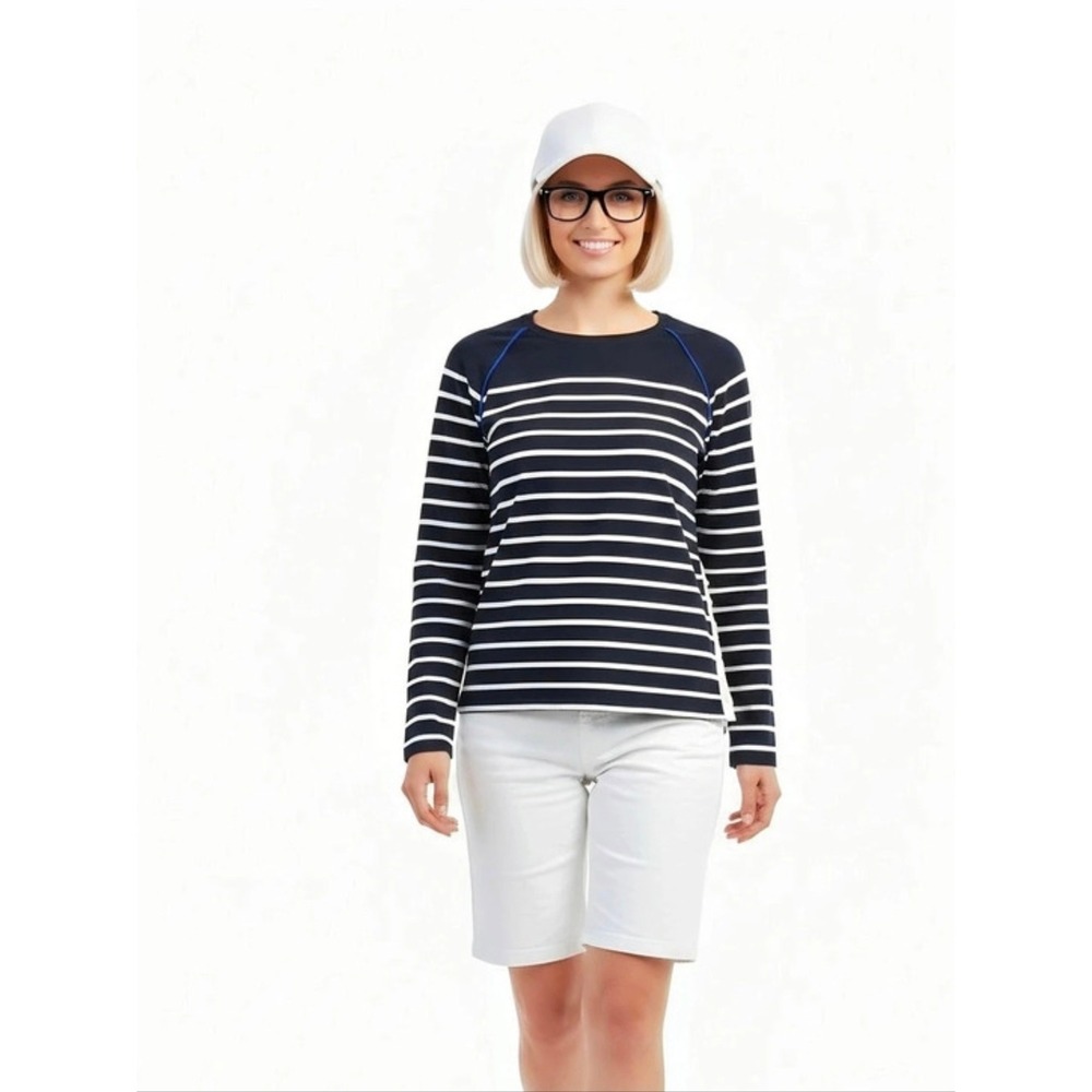 Kinross Striped Long Sleeve Top in Black & White Size Small.